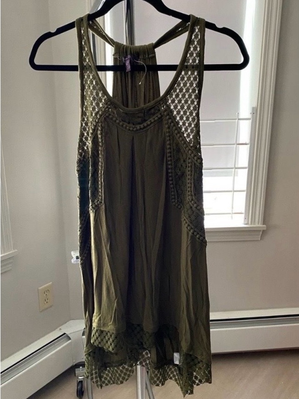 Olive Green Crochet Accent Tank Dress